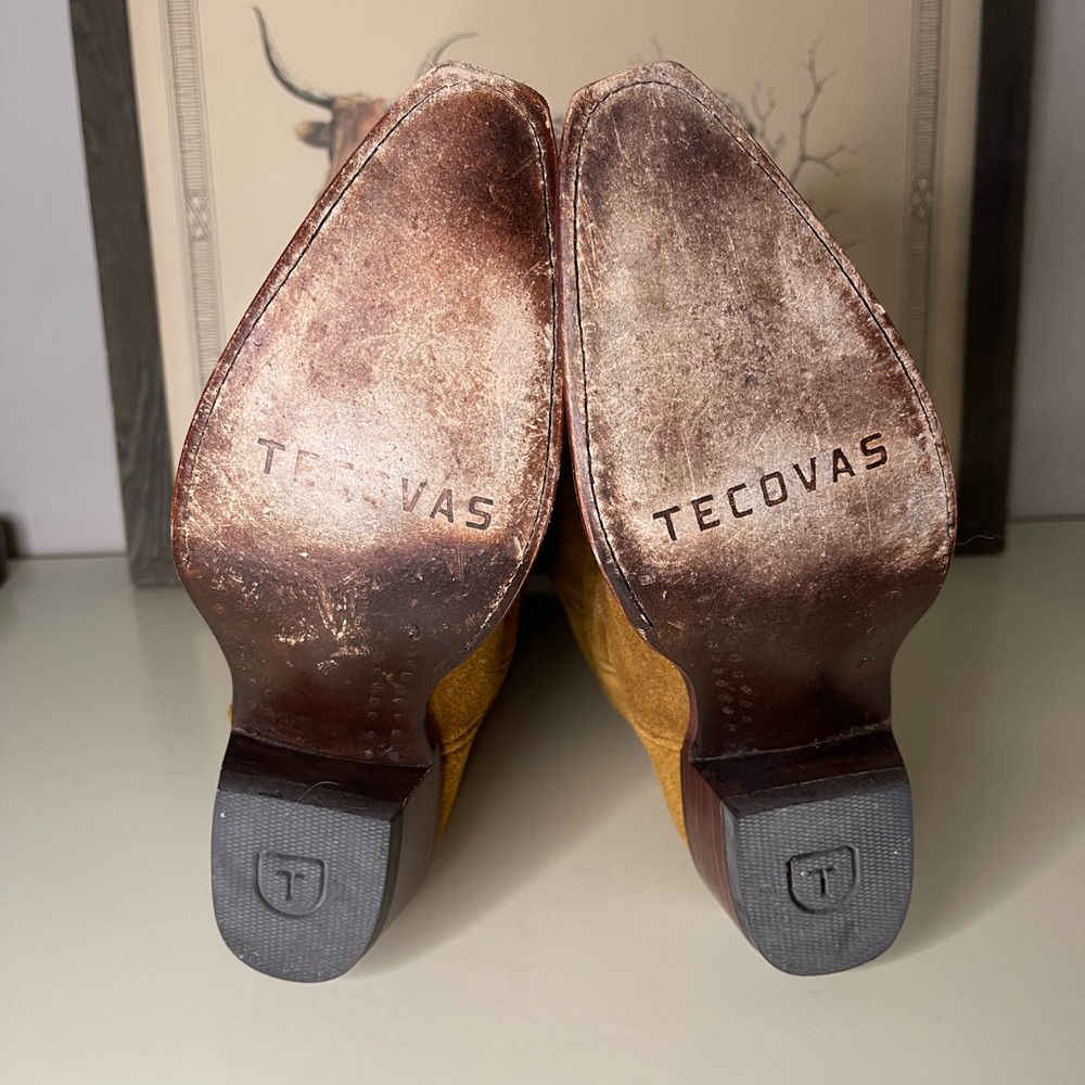 Tecovas Suede Western Heeled Boots in Tan - Picture 5 of 7